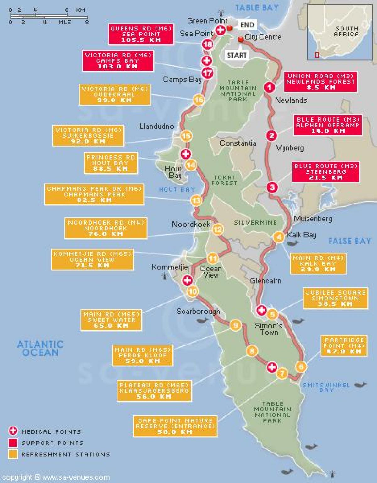Karte von cape argus route