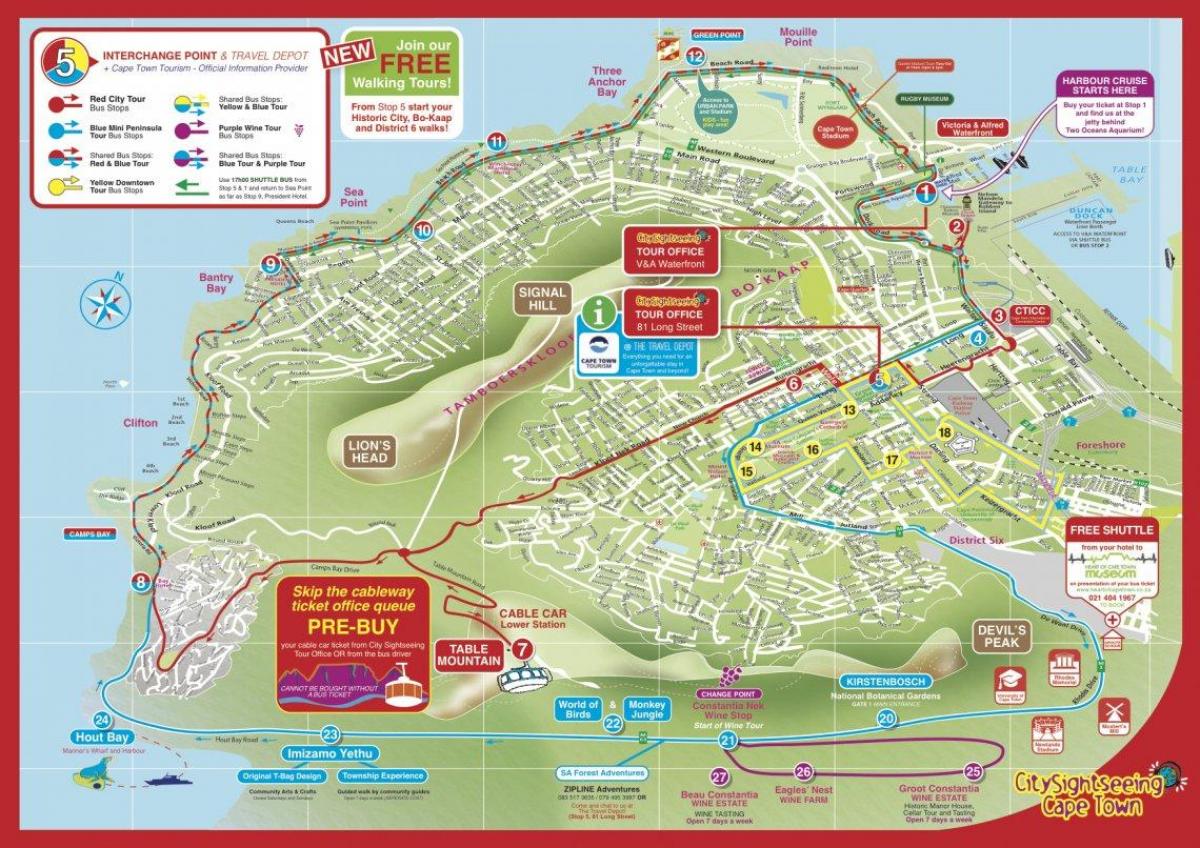 Karte von Cape Town city sightseeing bus
