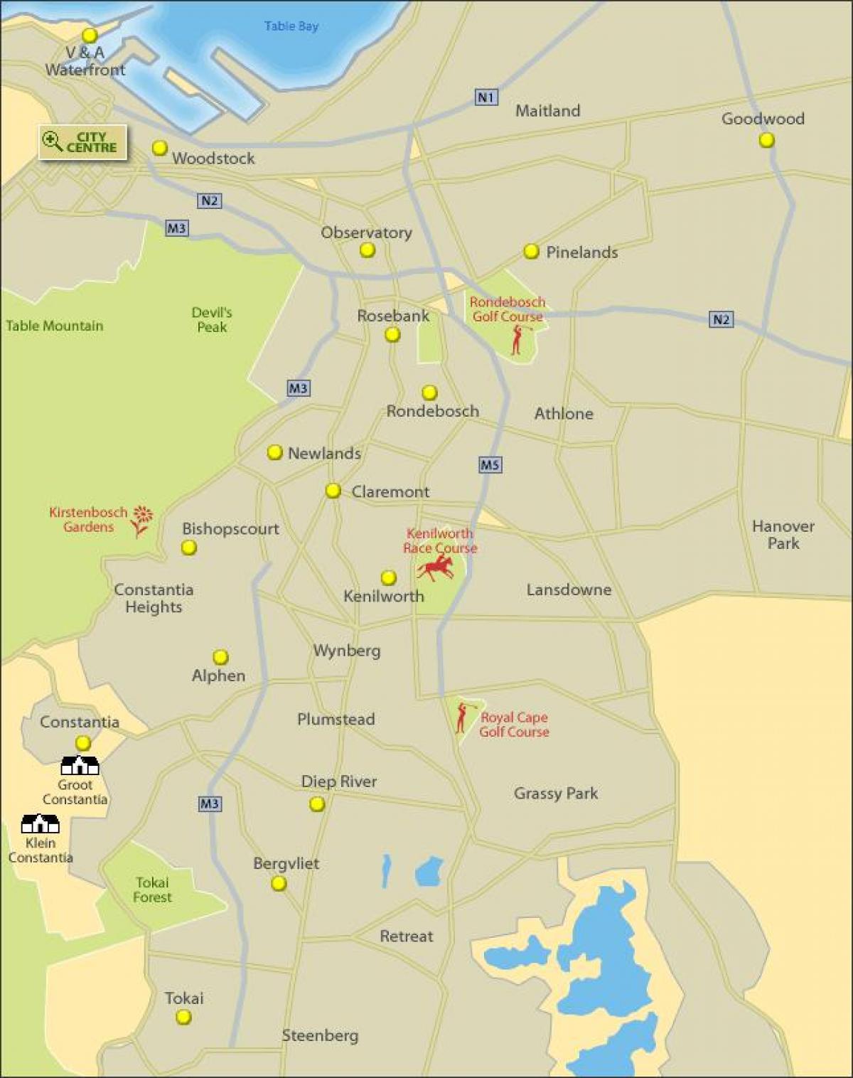 Karte von Cape Town southern suburbs