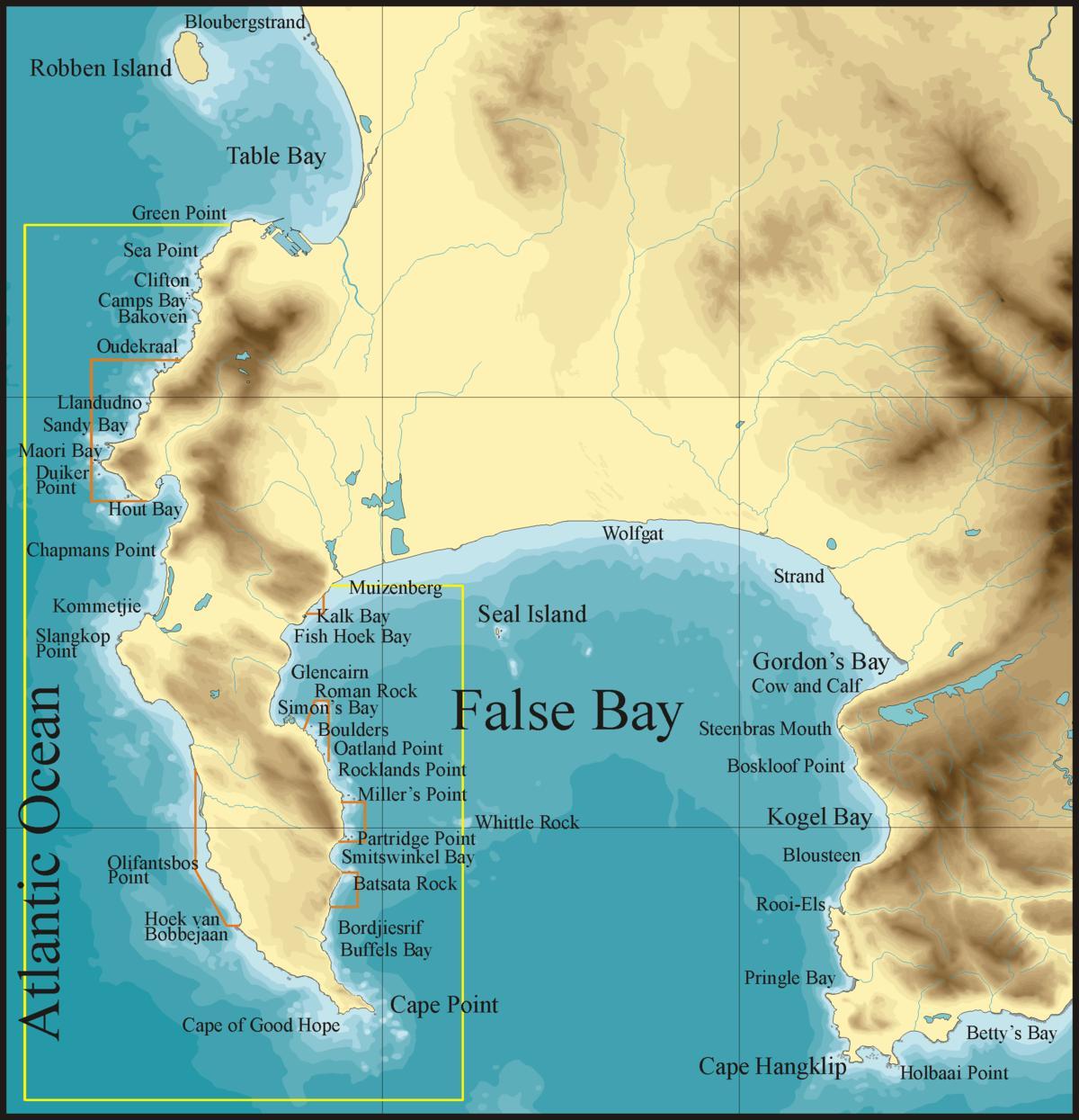 Karte von der false bay, Kapstadt