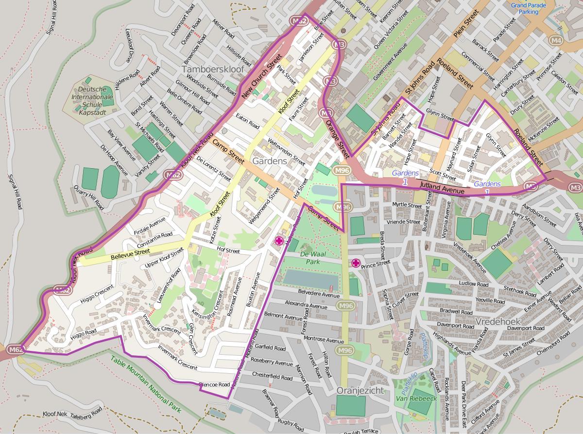 Karte der Gärten Cape Town