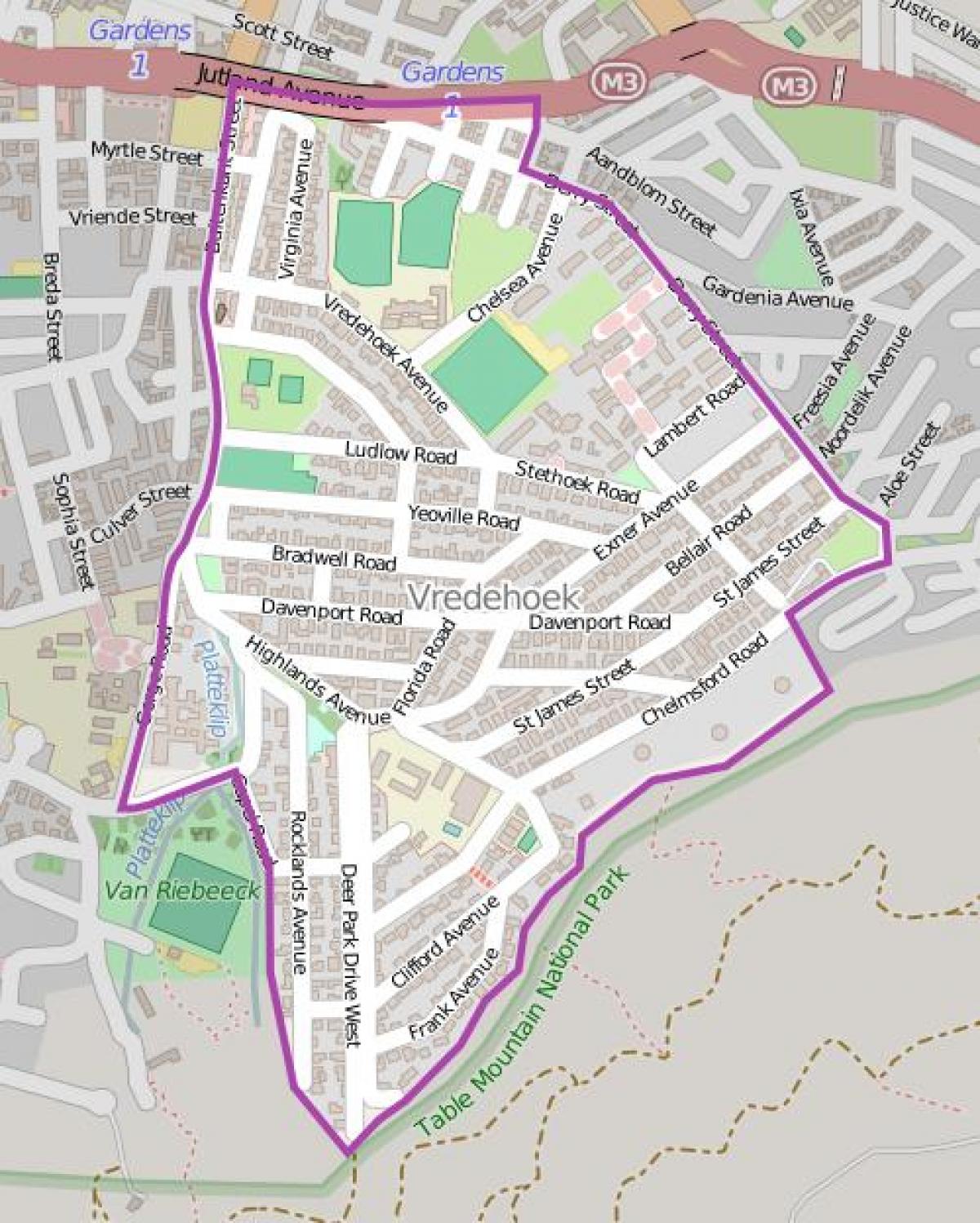 Karte von vredehoek Cape Town