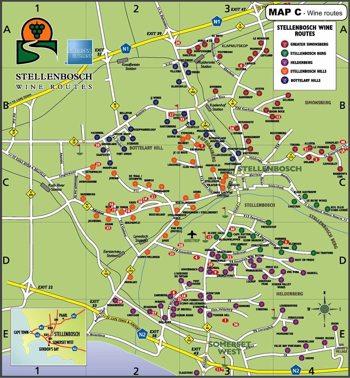 Karte der Weinstraße road map Cape Town
