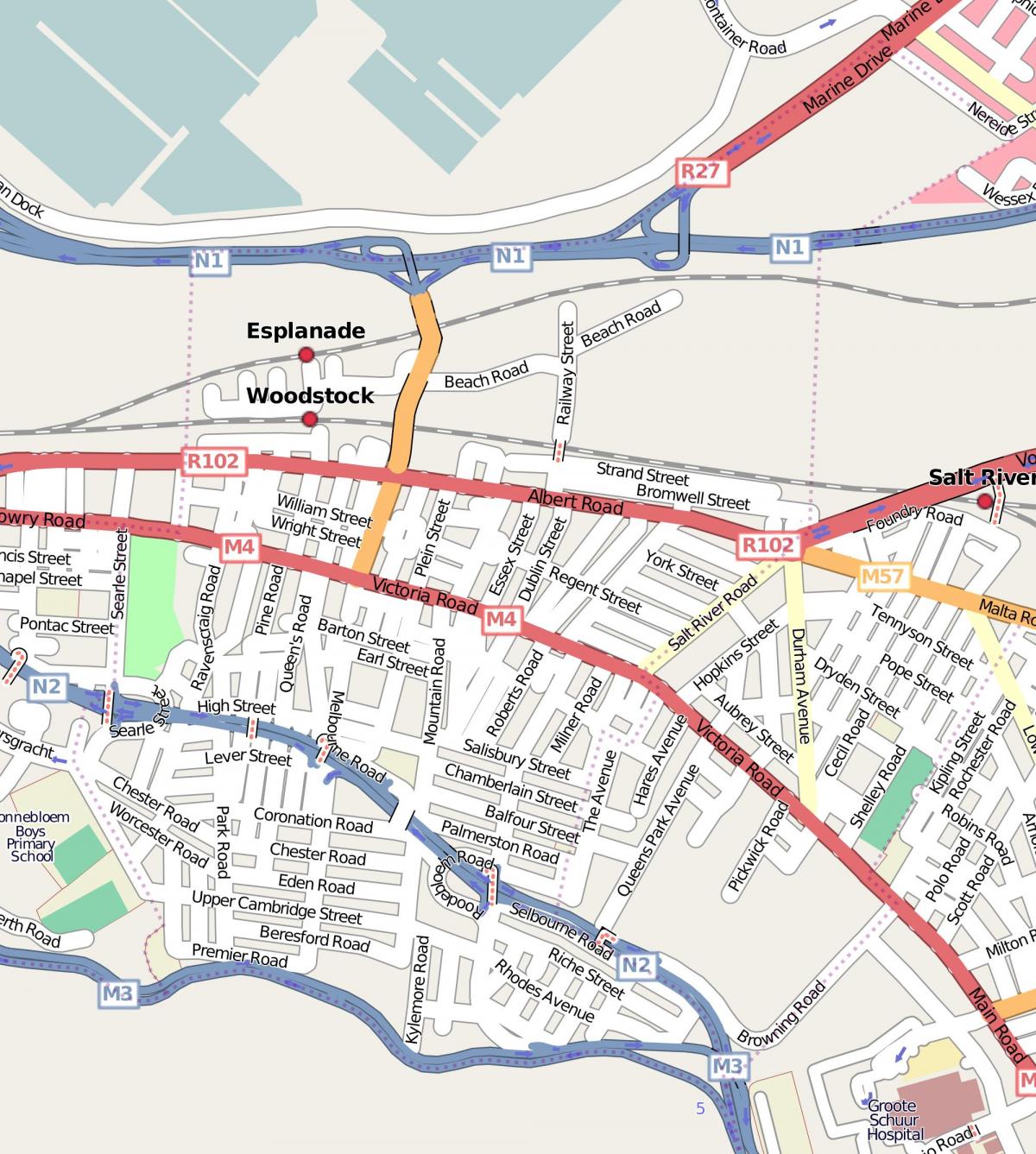 Straßenkarte von woodstock, Cape Town